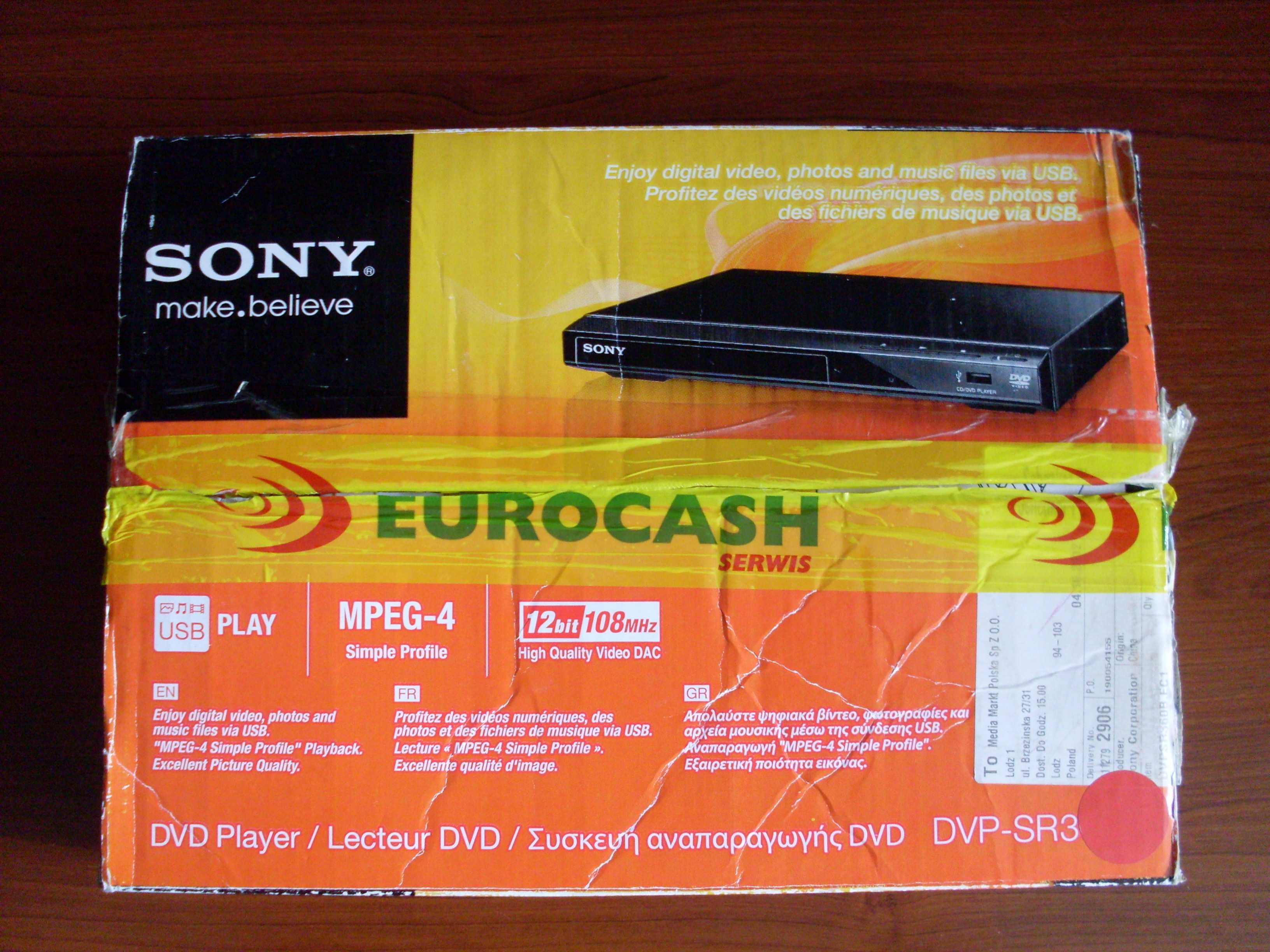 Odtwarzacz DVD Sony DVP - SR 360 USB + pilot.