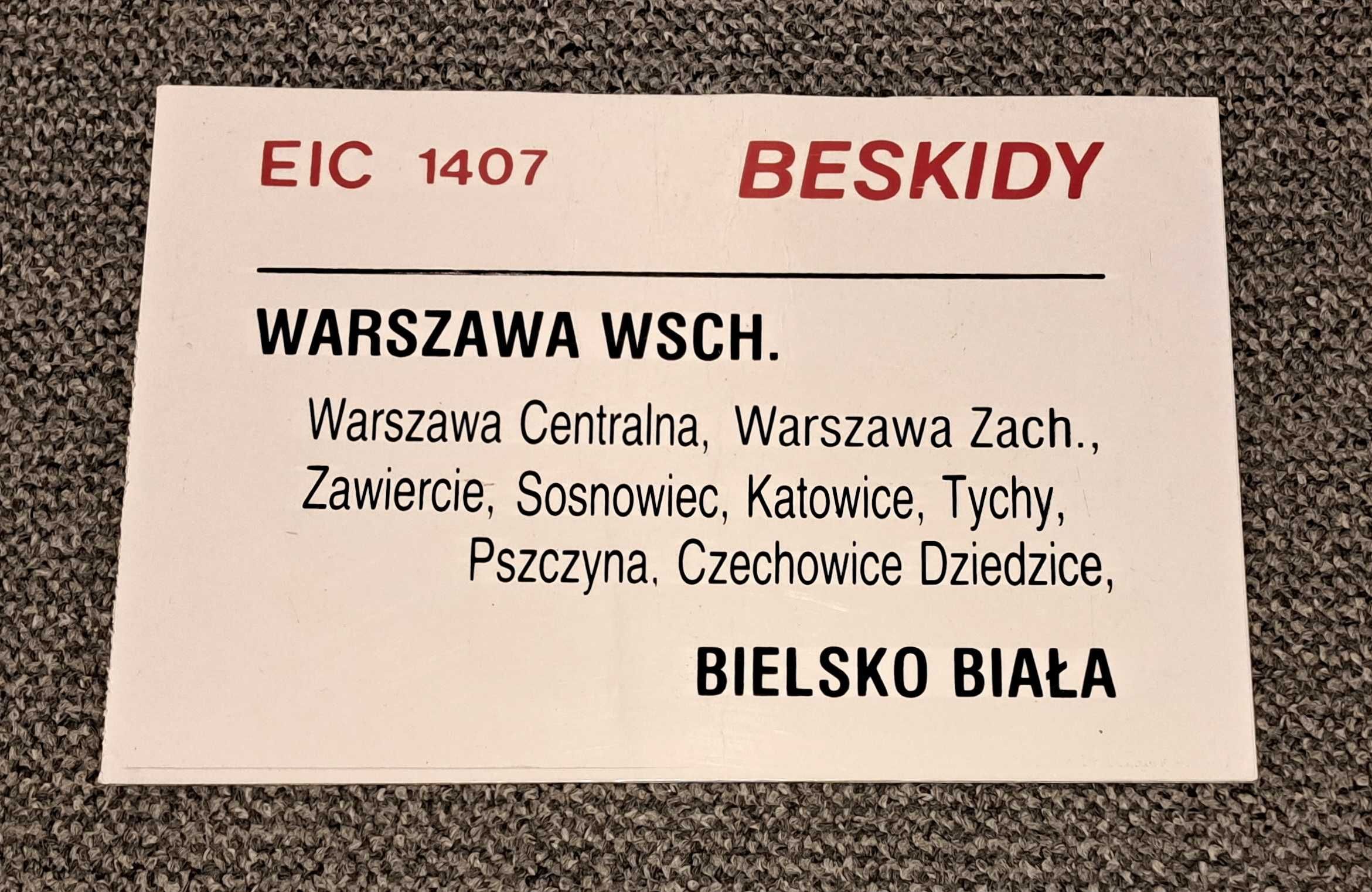 EIC Beskidy - Stara Tablica Relacyjna PKP InterCity