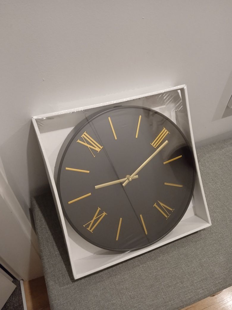 Elegancki Glamour Duży zegar 30cm czarny złoty BEZDŹWIĘKOWY złoto