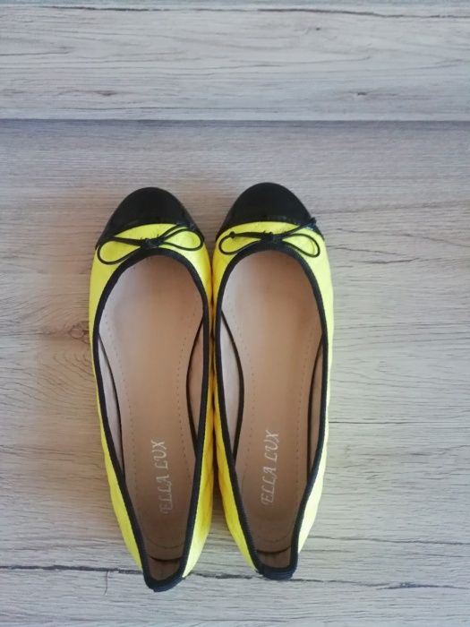 Balerinki limonka czarne odcienie żółtego pikowane