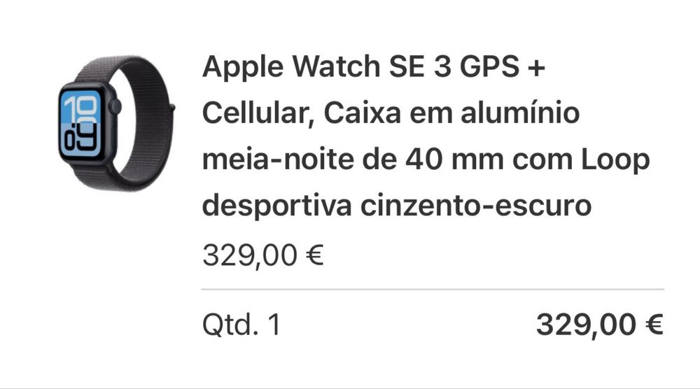 Apple Watch SE 3, 40 mm GPS + Cellular – Como novo