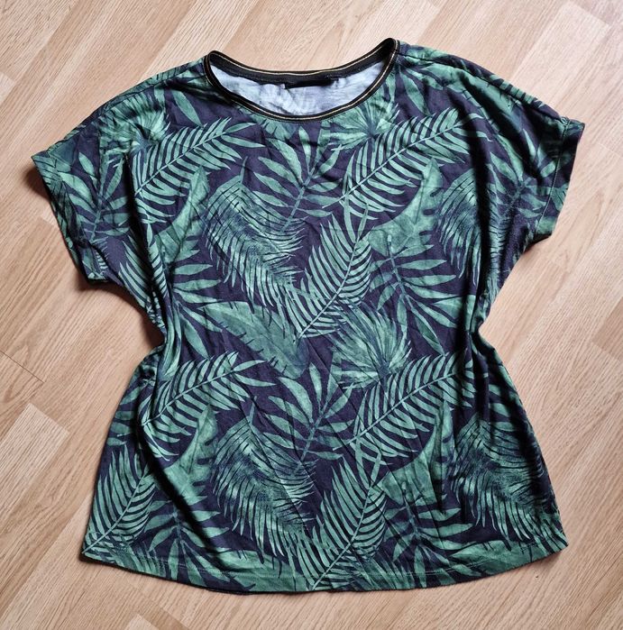 Letnia koszulka unisex tropikalne liście, leaf print T-shirt XXL size