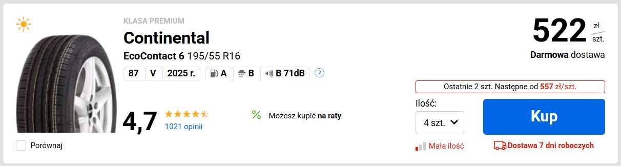 NOWE Opony Continental 195/55 R16