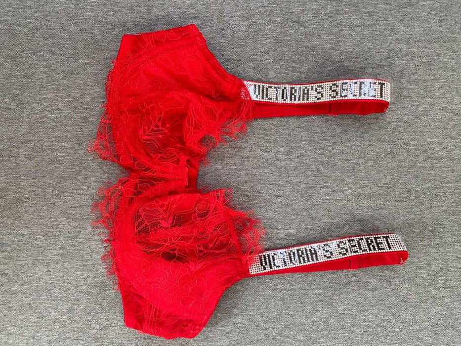 komplet bielizny victoria's secret red v3 new+torebka 80C