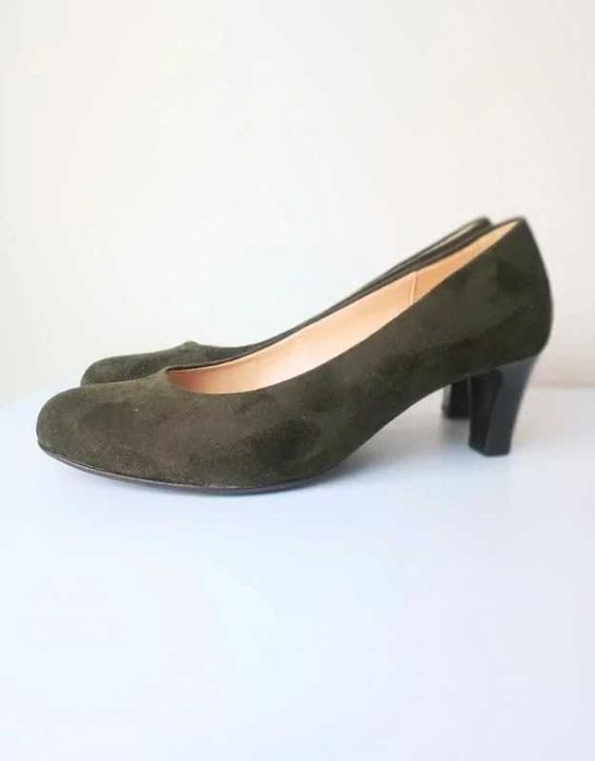 Buty na obcasie Gabor khaki oliwkowe niski obcas 35,5 zamszowe skóra