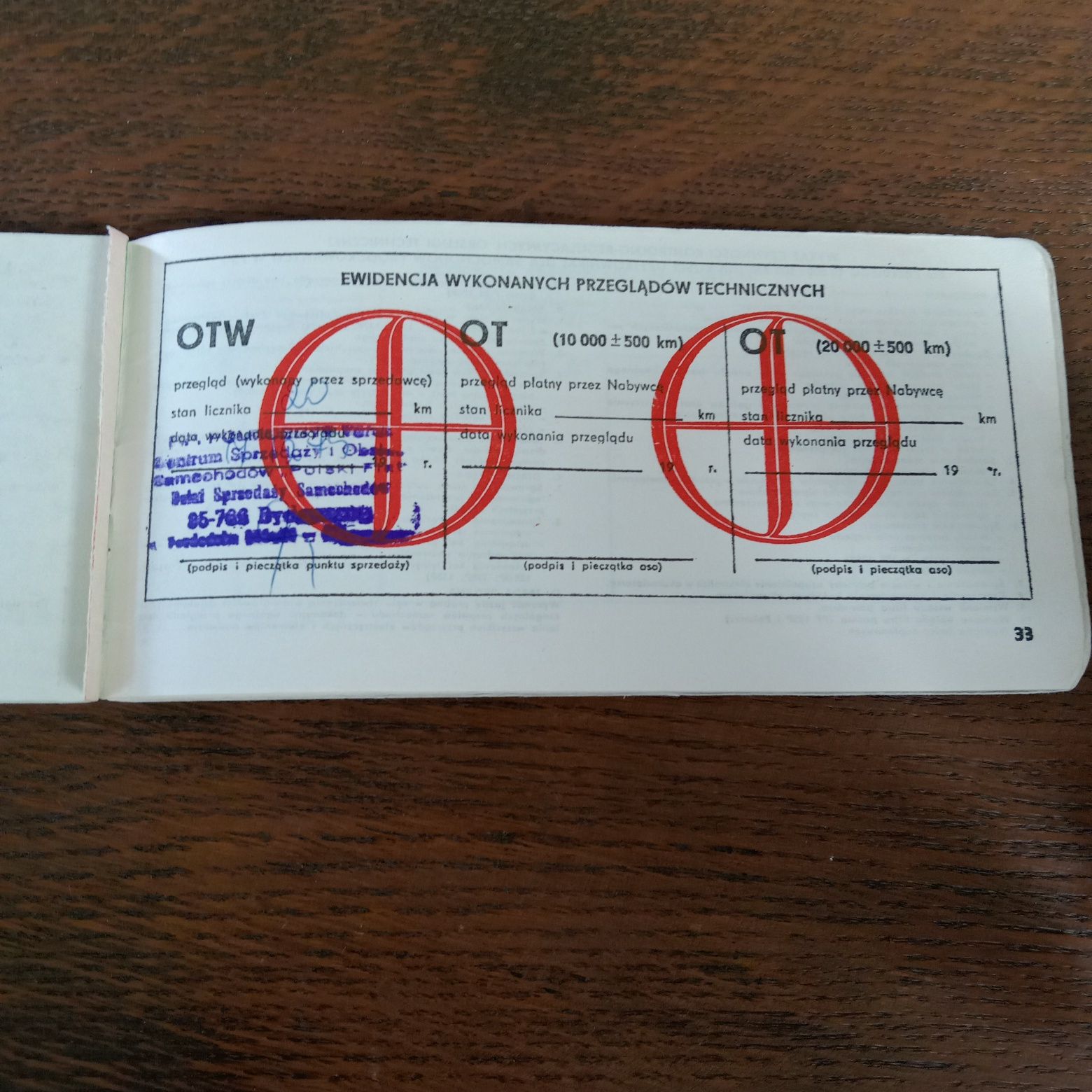 Książka gwarancyjna fiat 125p z 1979 roku