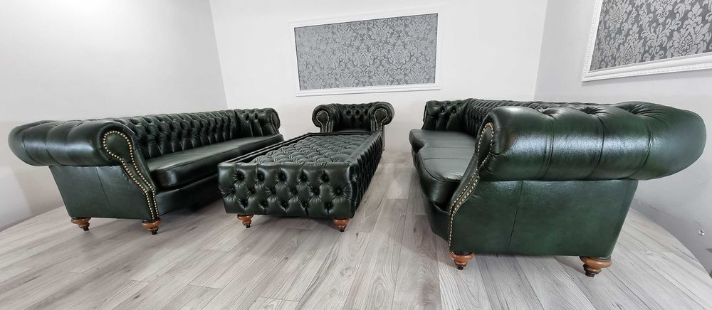 Zestaw chesterfield 5+4+1+Ława - Skóra / producent