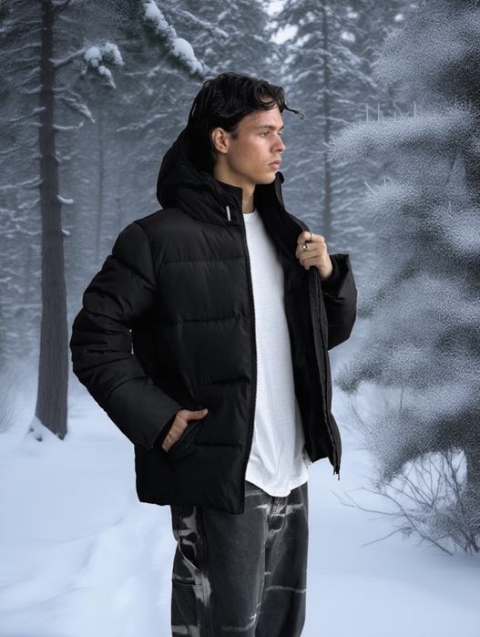 Зимняя мужская черная куртка теплая