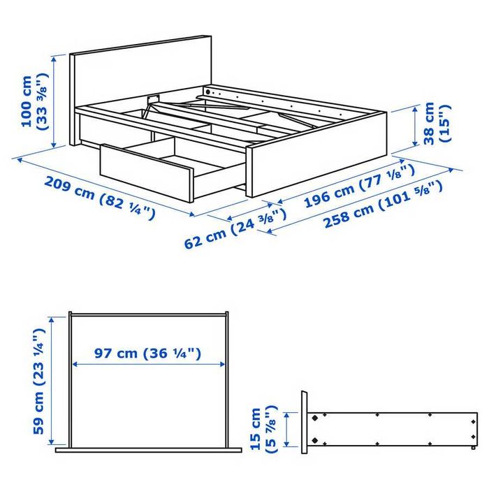 Cama IKEA Malm 180x200 com 4 gavetas + Colchão - (Metade do Preço!)