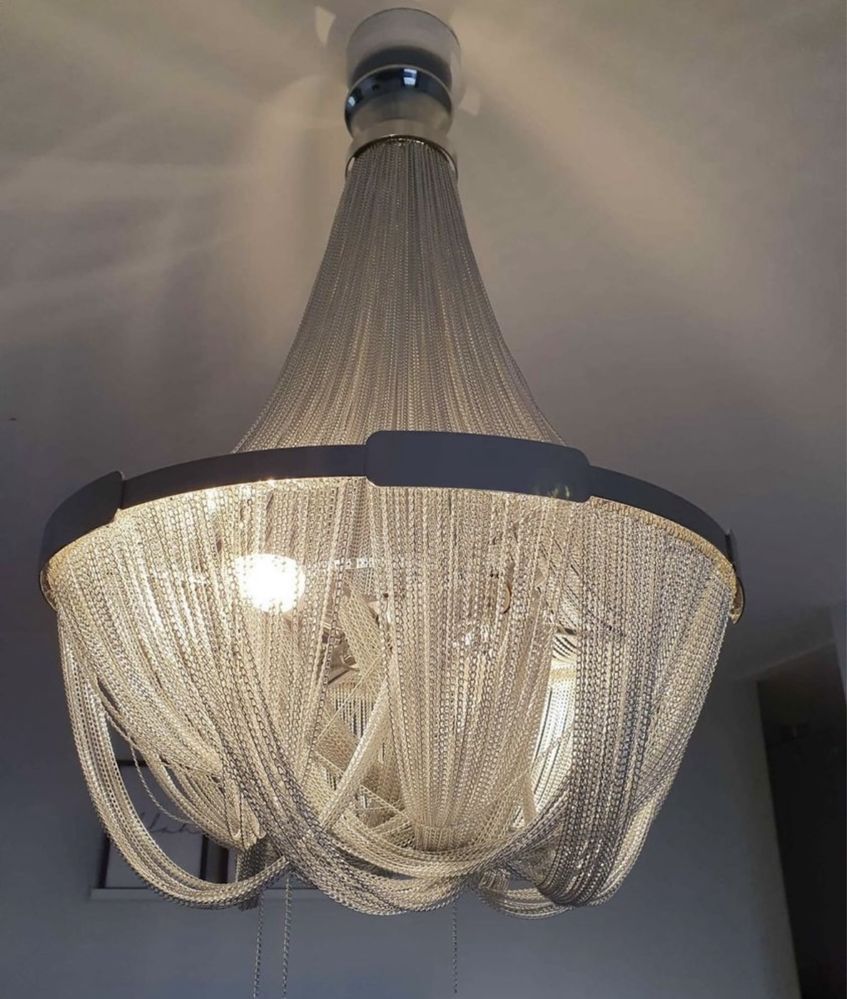 Lampa roma na lancuszkach design glamour srebrna