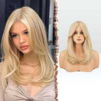 Peruka włosy długie syntetyczne jasny blond FESHFEN 45cm