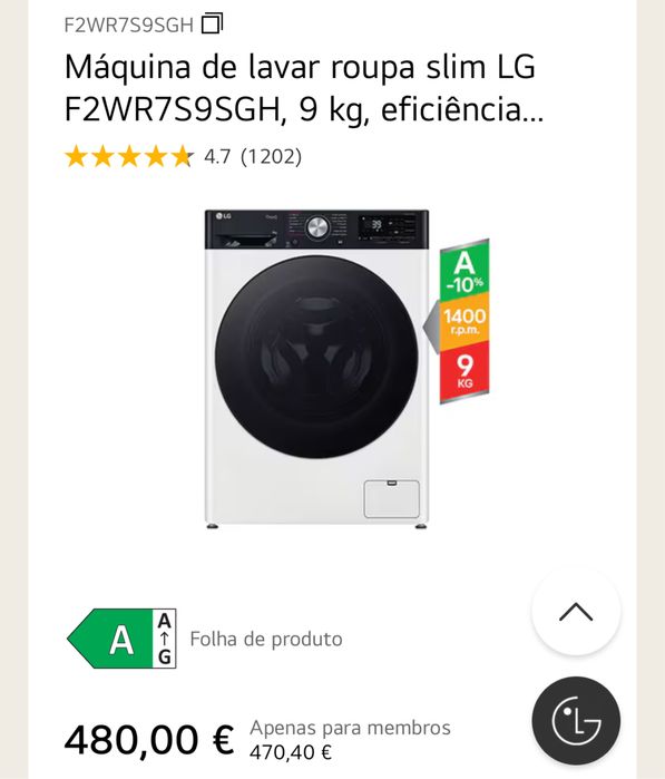 Maquina lavar roupa lg thin Q 9kg