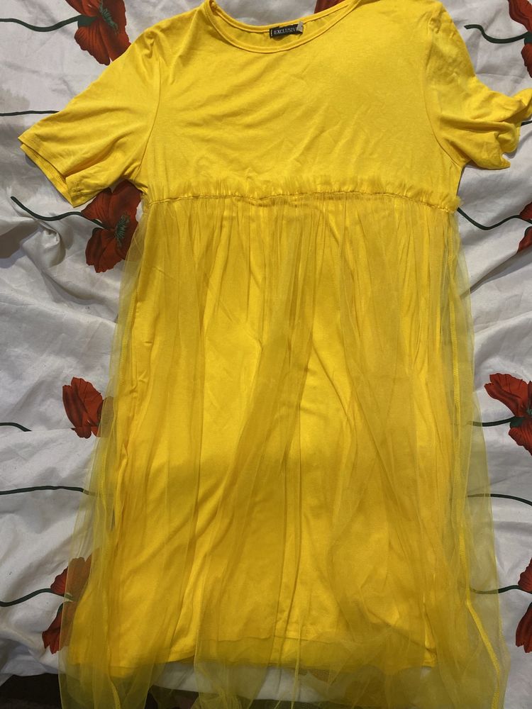 Жовте плаття, сукня з шифоновою юбкою 42-46