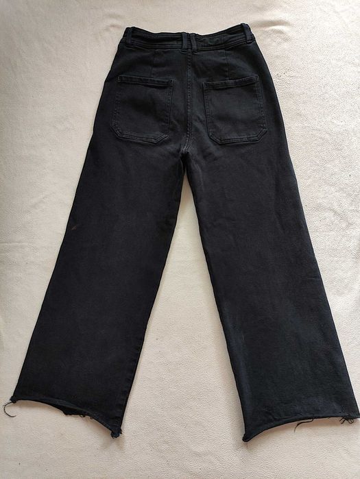 spodnie jeasnowe wysoki stan szeroka nogawka ciemnoszare r. 34/36