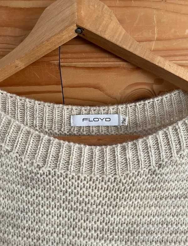 Sweterek beżowy, basic, wełna, elegancki, do pracy, na jesień, S/M