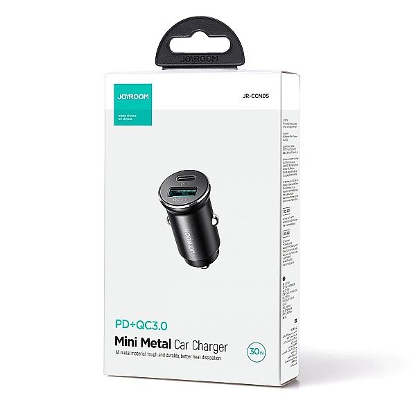 Mini ładowarka samochodowa Joyroom JR-CCN05/30W USB-A USB-C - czarna