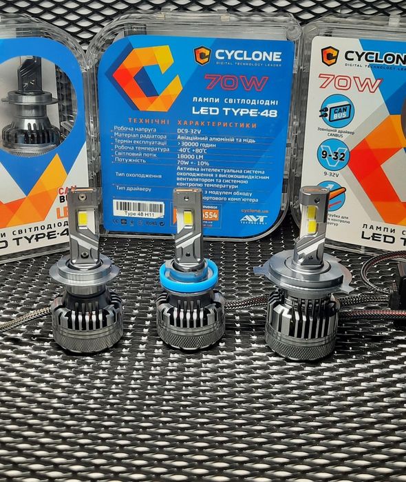 Лед лампи Cyclone LED Type 48 H4/H11/H7/ Н1/D2/ 5500K 18000LM  70W