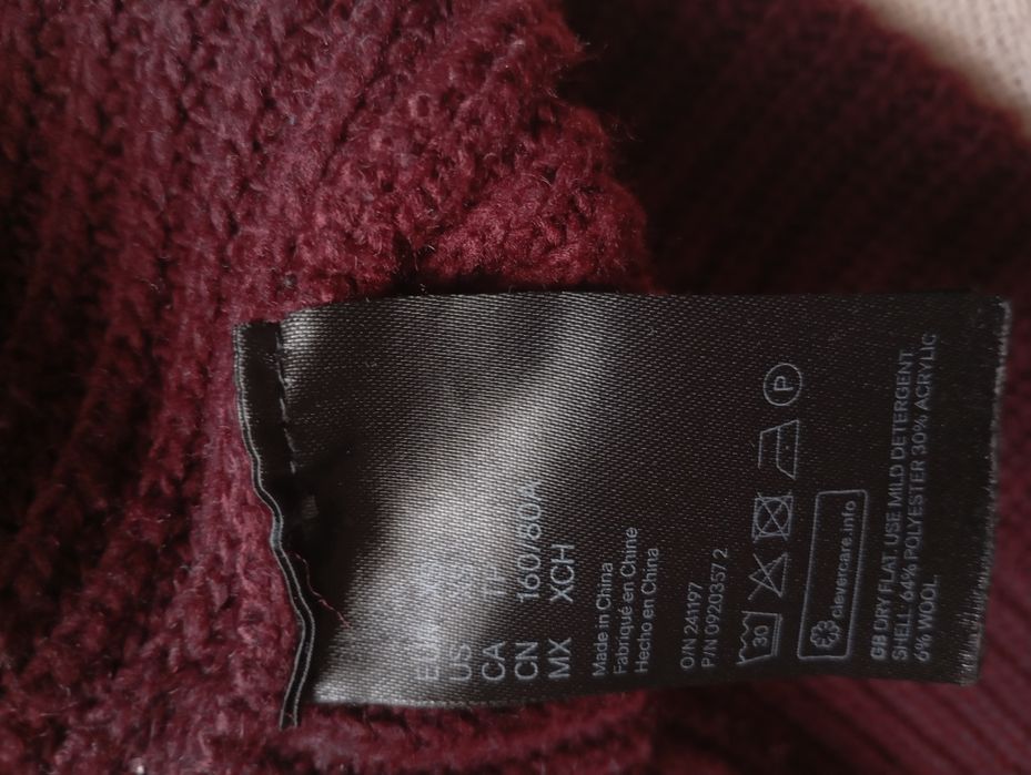 H&M XS-M luźny pudelkowy sweter w kolorze bordowym burgund