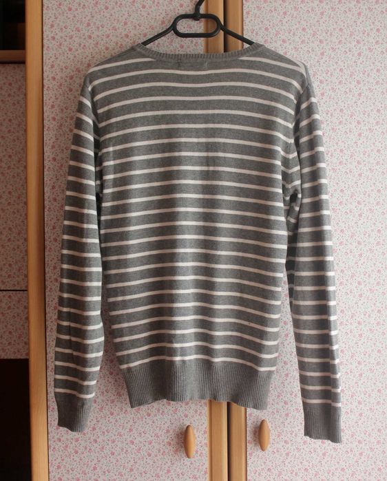 męski szary sweter premium w białe paski Selected