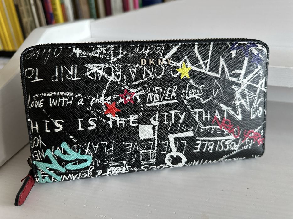 Dkny duży portfel grafity napisy stan idealny