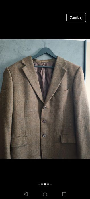 Marynarka z wełną brązowa z kratką poduszki na ramionach coguette