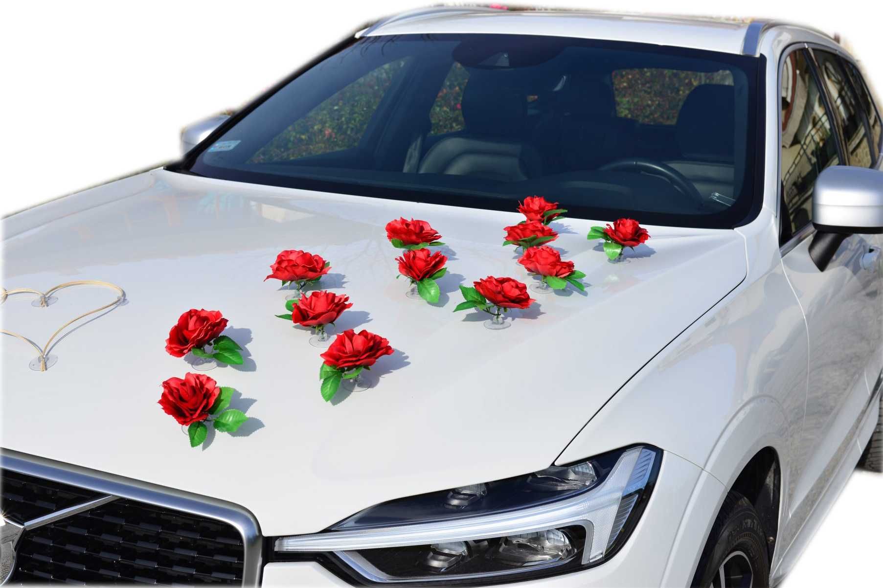 BORDOWE RÓŻE dekoracja na samochód ślubny ozdoba stroik na auto 343