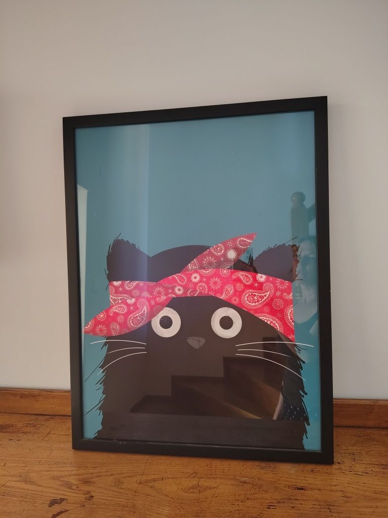 Plakat w ramie z kotem