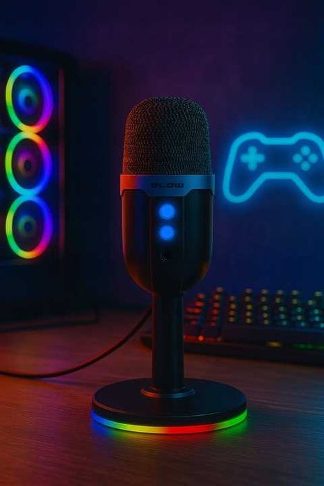 MIKROFON do komputera pojemnościowy gamingowy studyjny karaoke USB LED