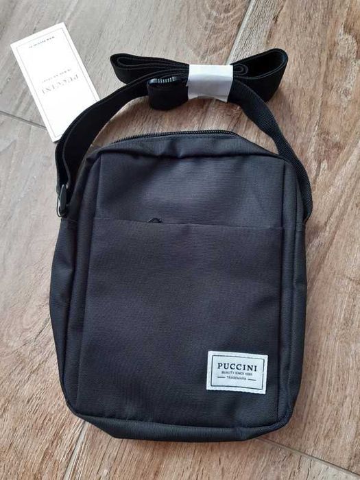 Listonoszka torba materiałowa męska czarna Puccini