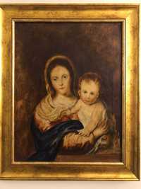 "Maryja z Dzieciątkiem" stary obraz olejny na płótnie.