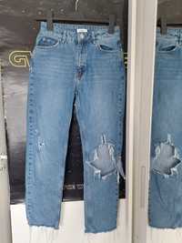 Spodnie jeansy dziury strzępione nogawki S 36