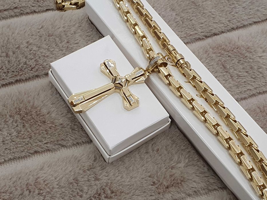 Złoty Łańcuch+Złoty Krżyz+Diamenty 31 szt.-Najnowsza Kolekcja -128 gr.