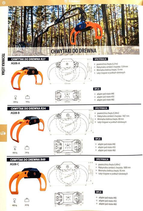 Chwytak zrywkowy do drewna gałęzi R27 34 FK MACHINERY przyczepa leśna