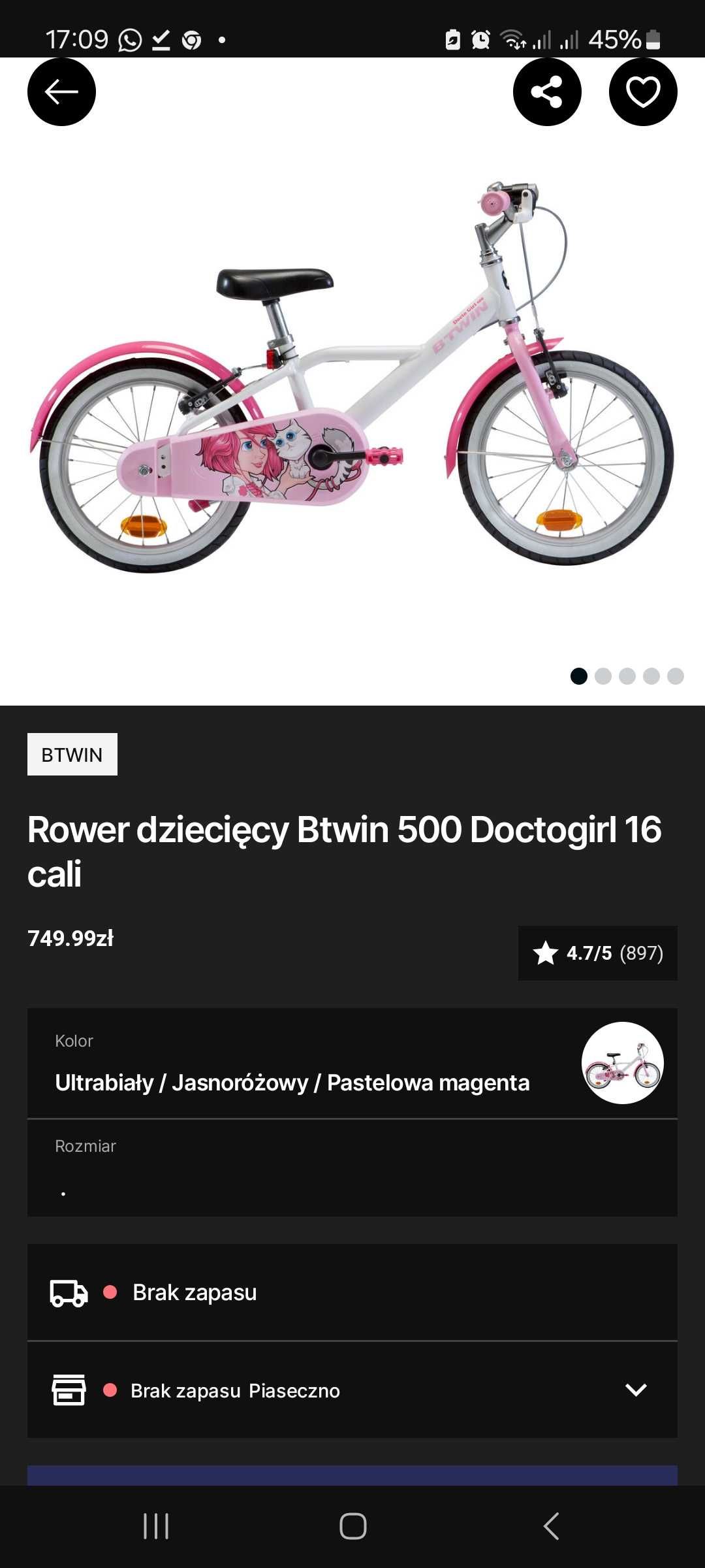 Rowerek dla dziewczynki 16 cali + różowy kask