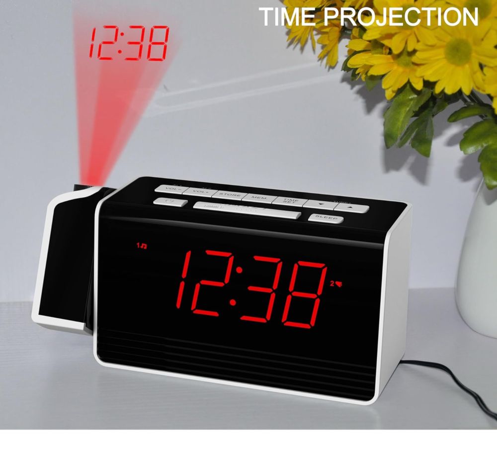 Budzik projekcyjny iTOMA do sypialni z obrotowym projektorem o 180°