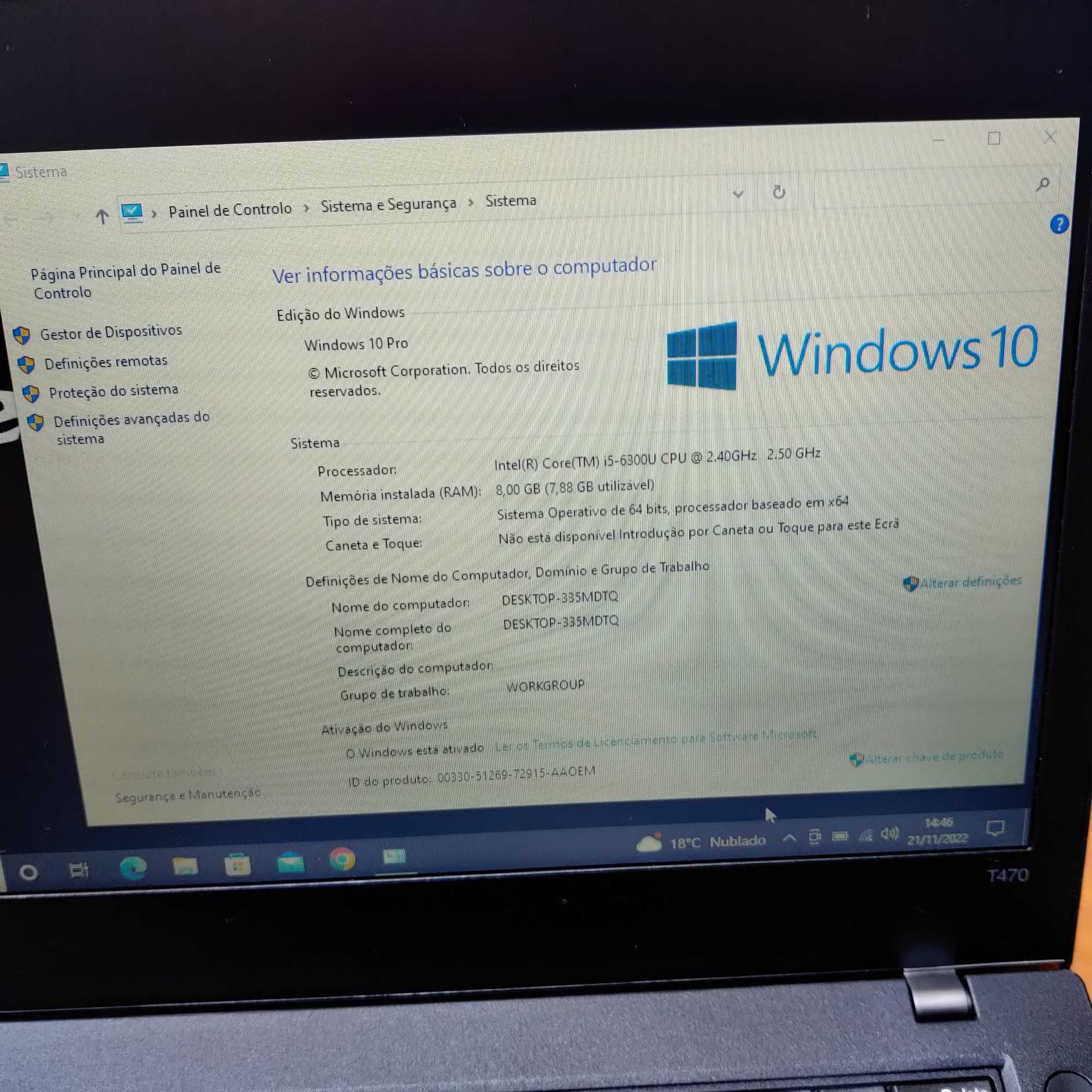 Portátil LENOVO THINKPAD T470 i5-6300u 512GB SSD 8gb raM