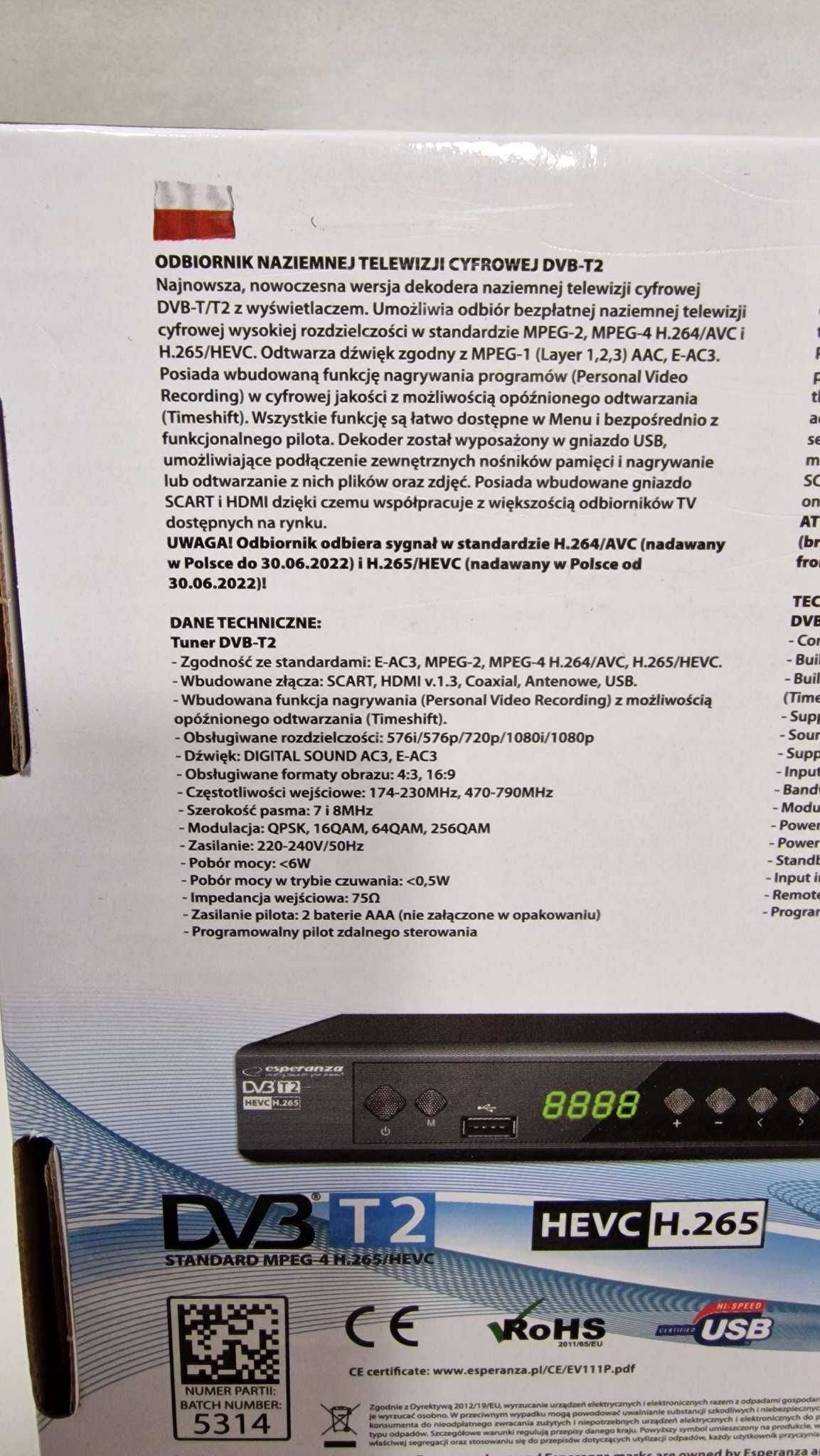 NOWY EV111P dekoder tuner naziemnej telewizji DVB-T2 Komis Czeladź
