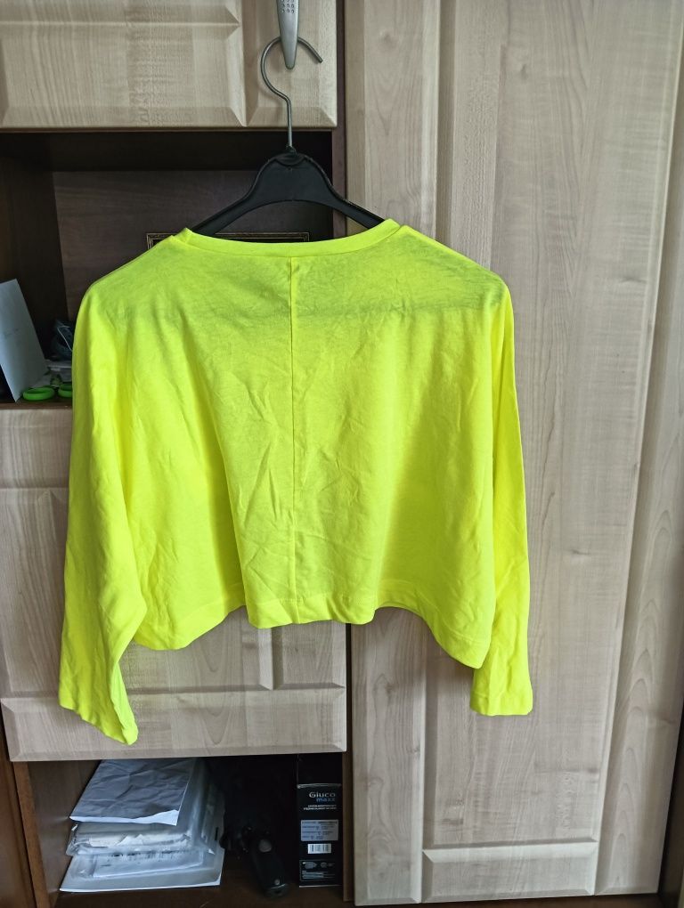 Top  letni Crop z bawełny oversize -żółty neon z napisem Girl Power XS