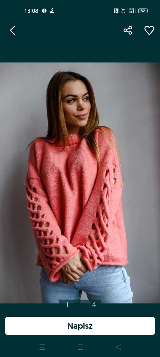 Sweter Zara z plecionymi rękawami r. M