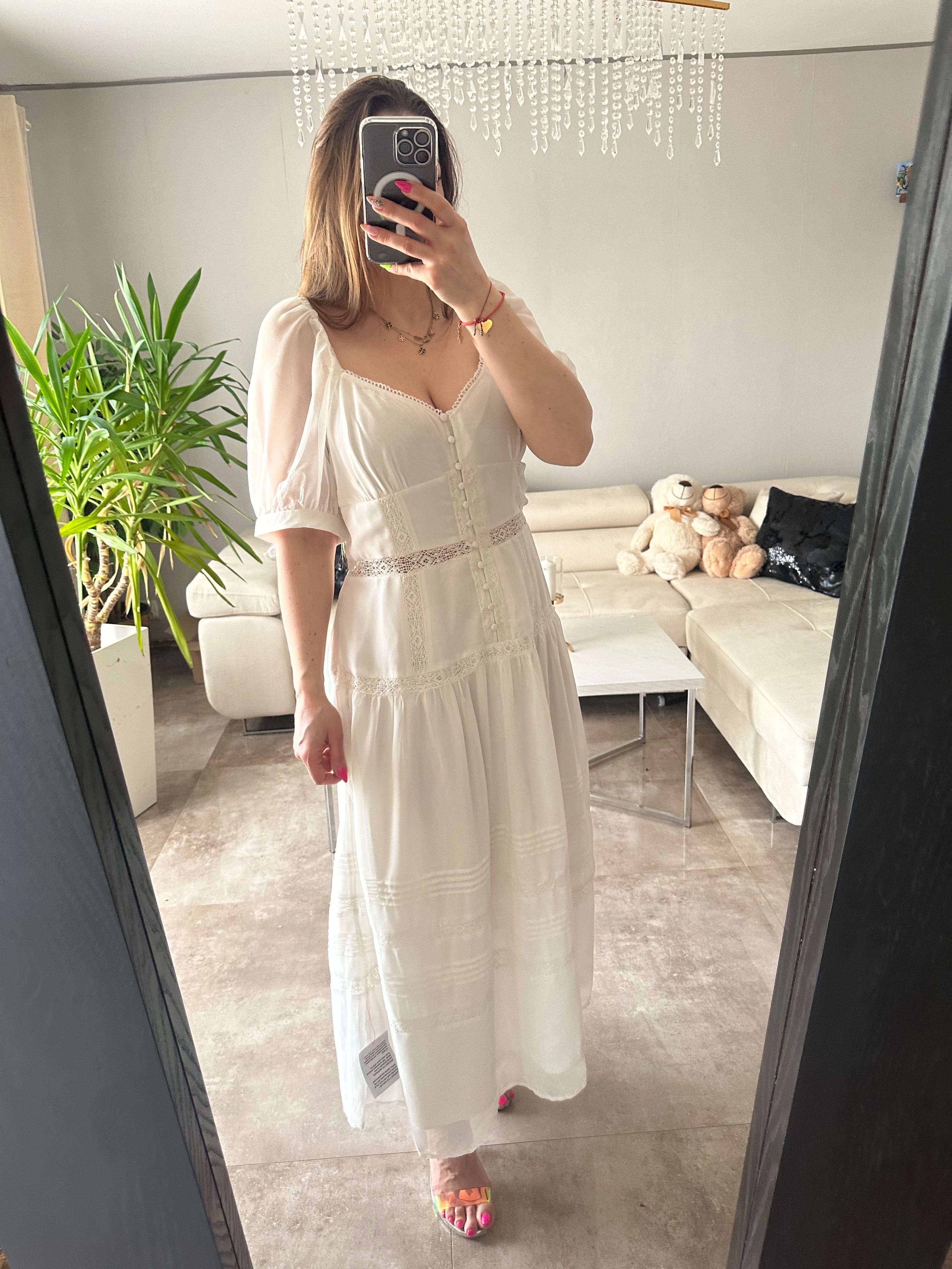 Biała długa sukienka na lato na podszewce, wypada na L/XL