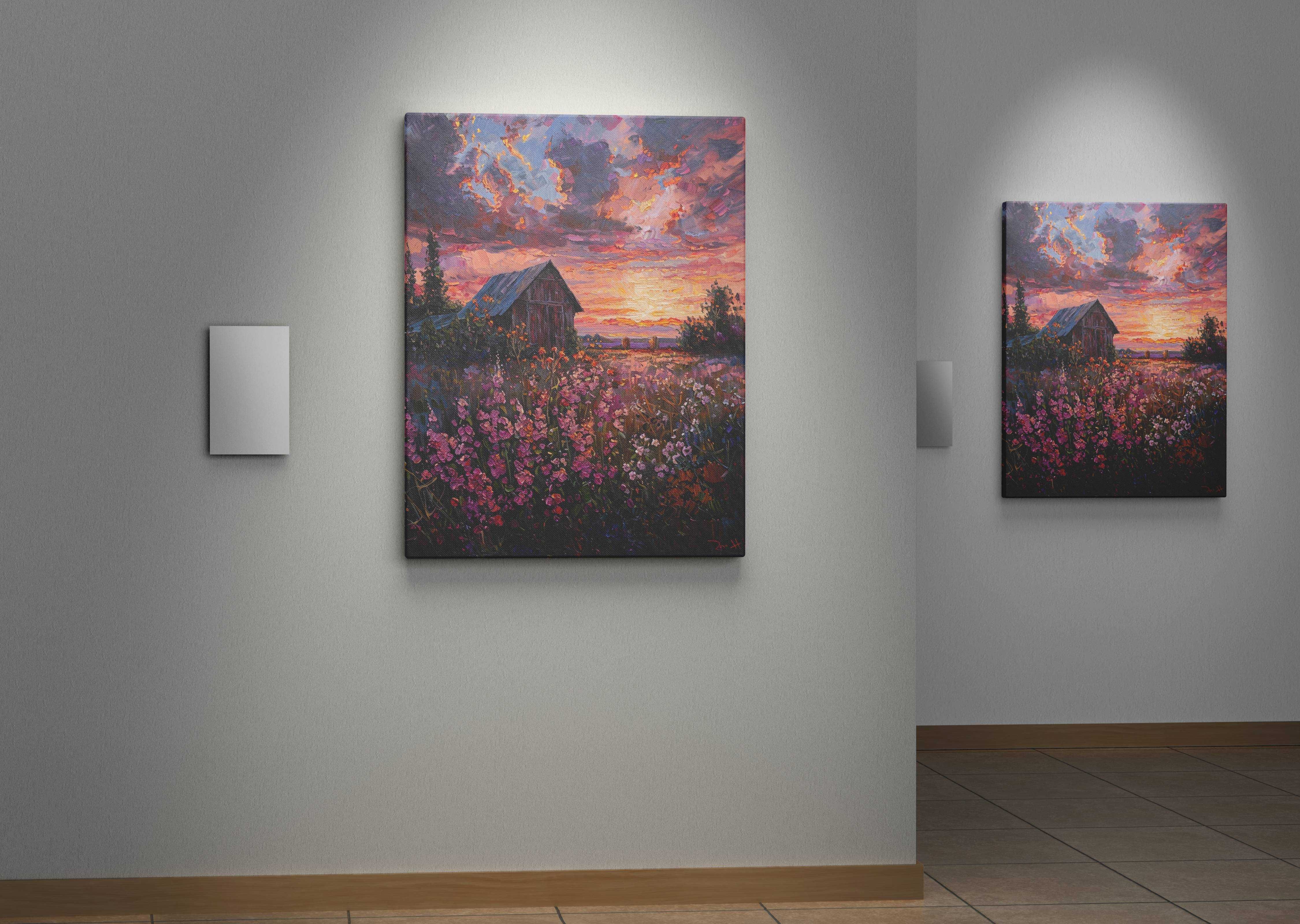 Obraz na płótnie Zachód Słońca nad Kwiatami 30x40 cm