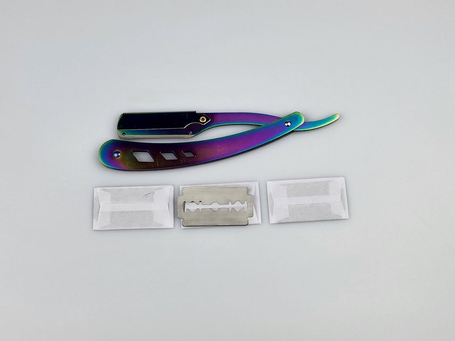 Brzytwa z ostrzami tęczowa kolorowa składana męska