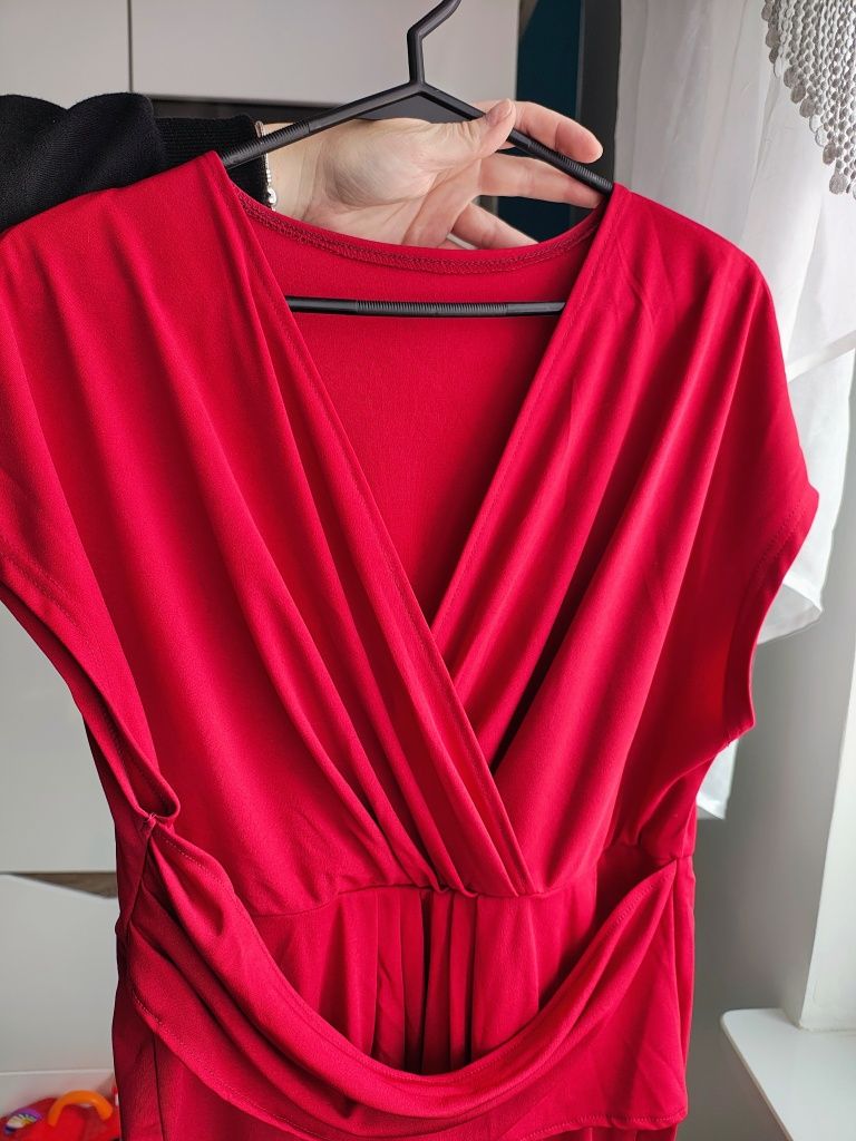 Bordowa sukienka czerwona dopasowana shein 0XL