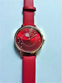 Cudo duży damski zegarek na rękę złoto czerwony na pasku jak nowy!