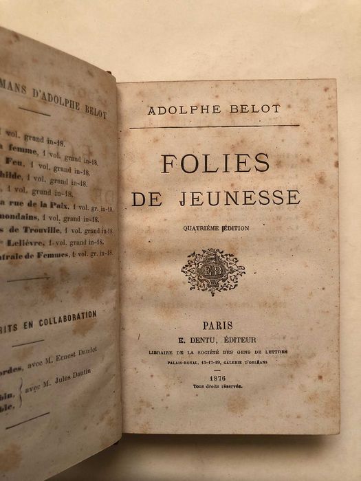 Folies de Jeunesse - Adolphe Belot