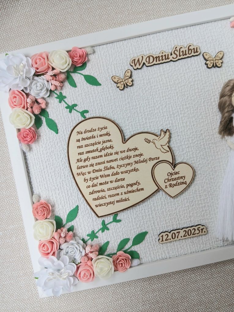 Pamiątka na ślub ramka prezent ślubny makrama