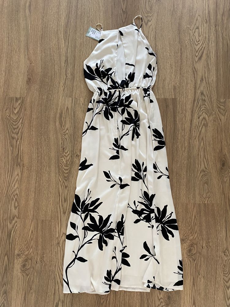 Suknia sukienka długa maxi kwiaty odkryte plecy zjawiskowa H&M xs