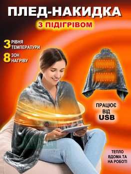 Плед Пончо з підігрівом працює від usb (power bank або від мережі)