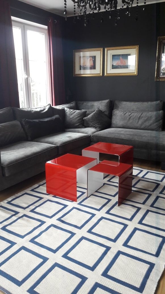 Komplet 3 szt Nowoczesny Designerski Szklany Stolik Kawowy Priam