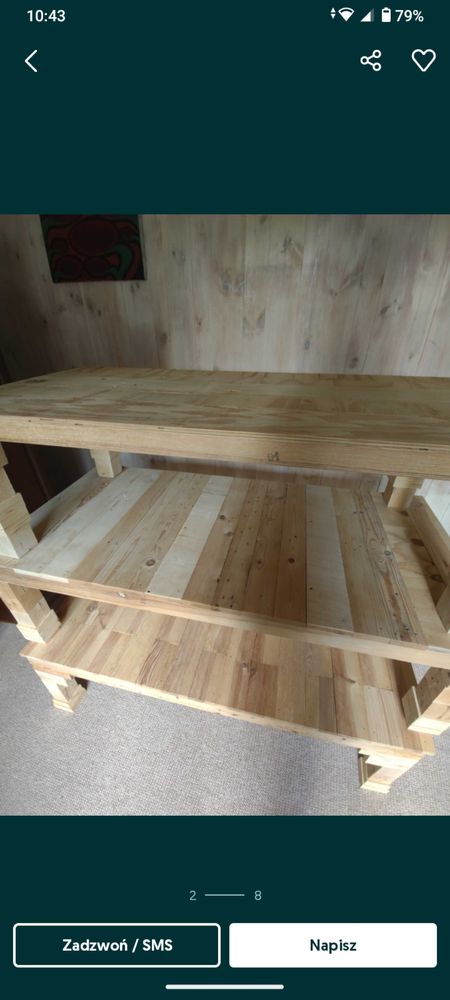Trzy drewniane stoły prostokątne z drewna sosnowego